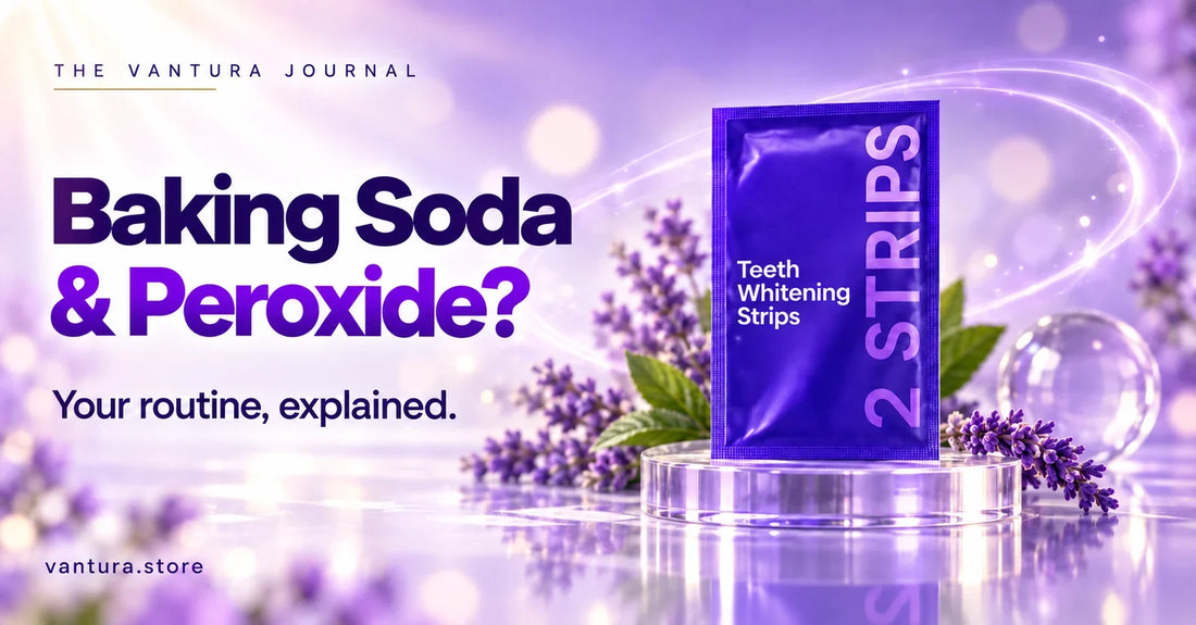 Baking Soda & Peroxide? — teeth whitening strips featured in the Vantura Journal.