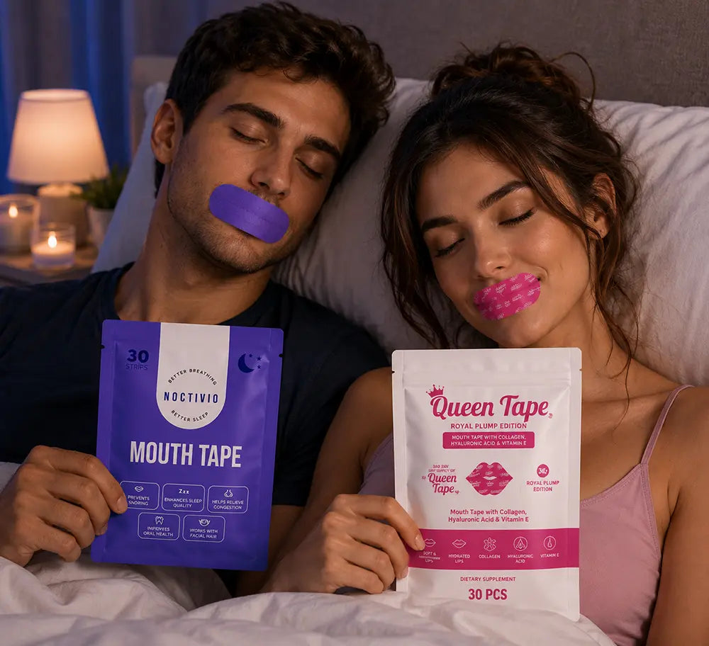 Couple resting with Vantura Sleep Mouth Tape